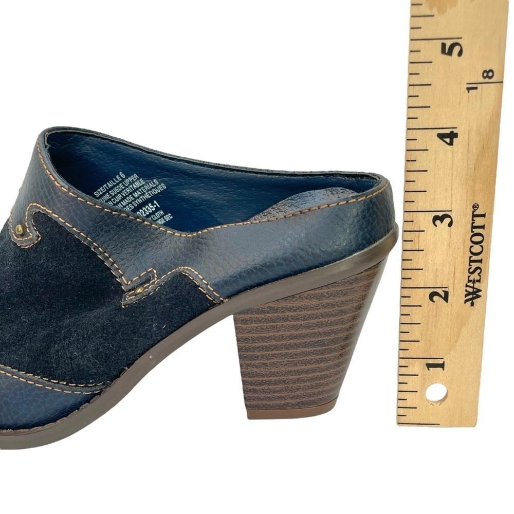Vintage Coastal Cowgirl Western Navy Blue Suede Leather Mule Heels Size 6 - Picture 16 of 16
